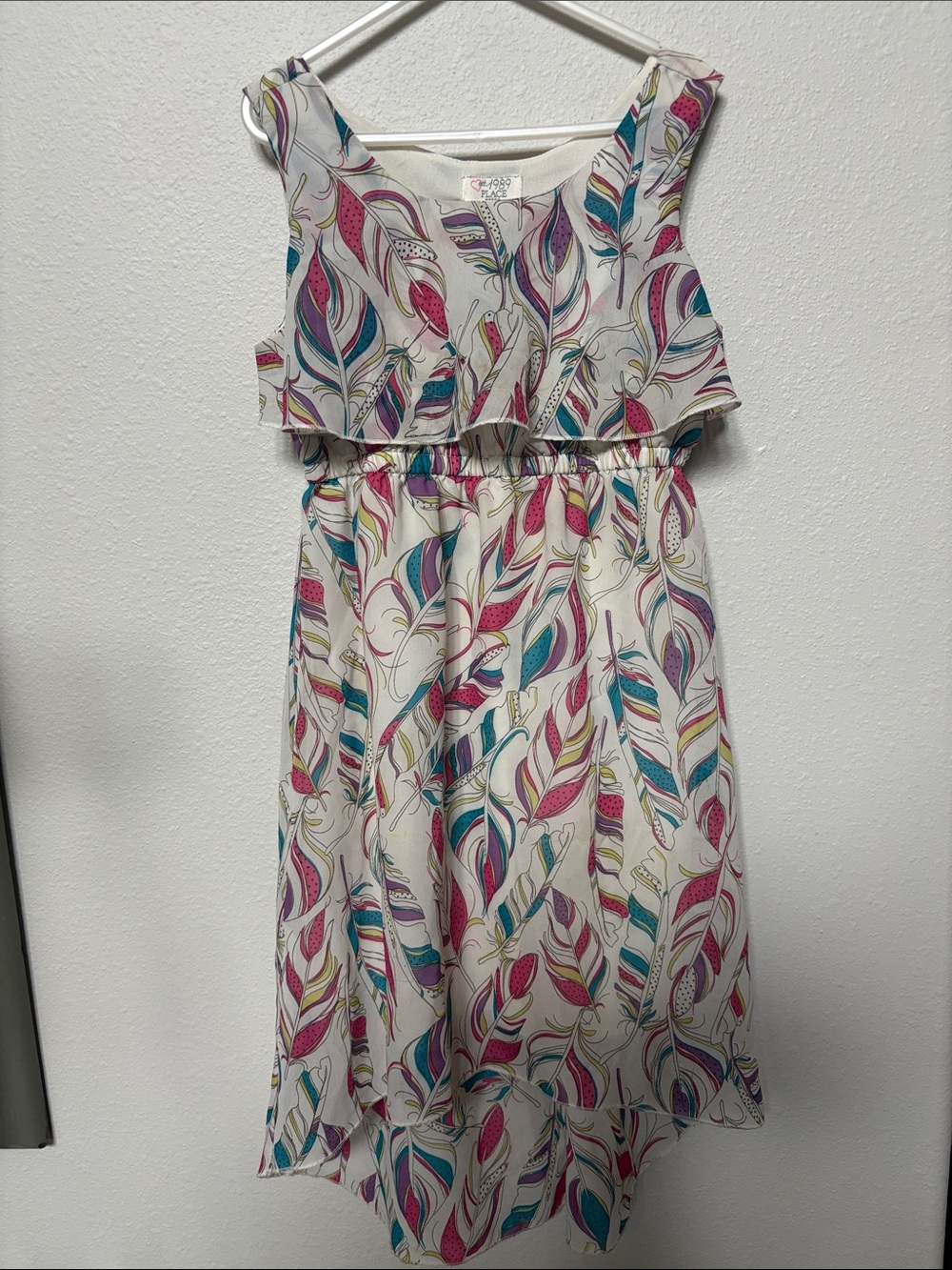 Kids Cream Floral Leaf Print Sundress